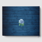Blue Hydrangea Floral Lantern Navy Wood Wedding Gastenboek (Achterkant)