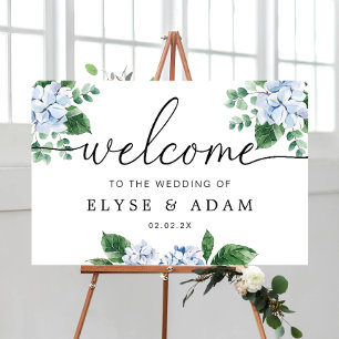 Blue Hydrangea Floral Mariage Affiche de bienvenue