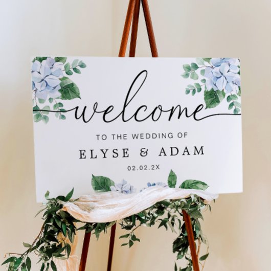 Blue Hydrangea Floral Mariage Affiche de bienvenue