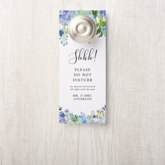 Blue Hydrangea Floral Mariage Bienvenue Affichette (Sur le bouton)