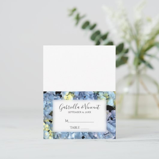 Blue Hydrangea Floral Mariage Réception Carte Plac (Debout devant)