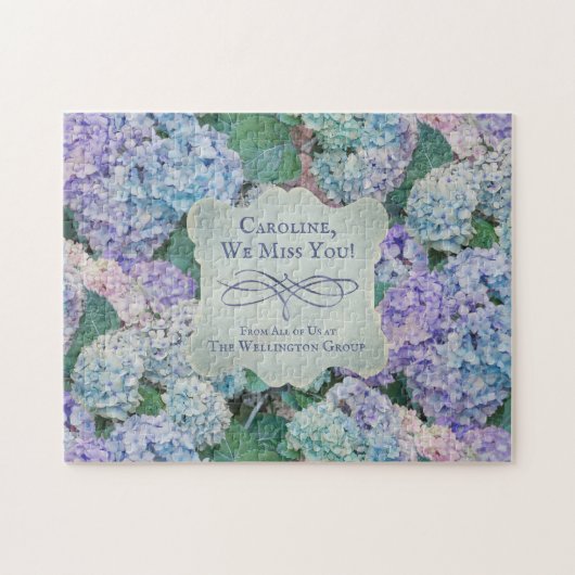  Blue Hydrangea Floral Monogram Naam Legpuzzel (Horizontaal)