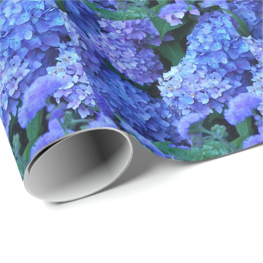 Blue Hydrangea Floral Pattern Cadeaupapier (Rol Hoek)