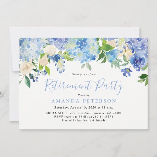 Blue Hydrangea Floral Retirement Party Invitation (Devant)