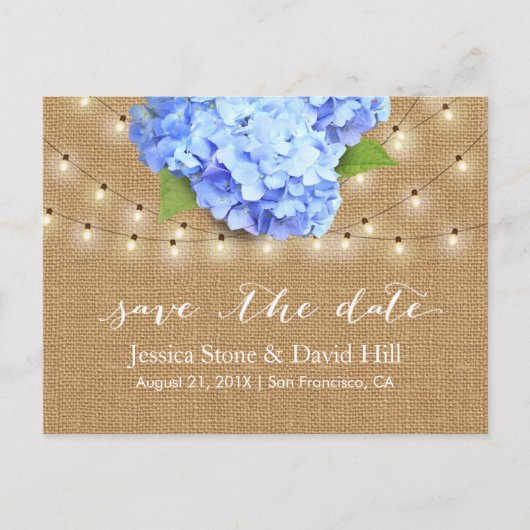 Blue Hydrangea Floral Rustic Wedding Save the Date Aankondigingskaart (Voorkant)