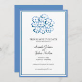 Blue Hydrangea Floral Save the Date (Voorkant / Achterkant)