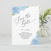 Blue Hydrangea Floral Save the Date Kaart (Staand voorkant)