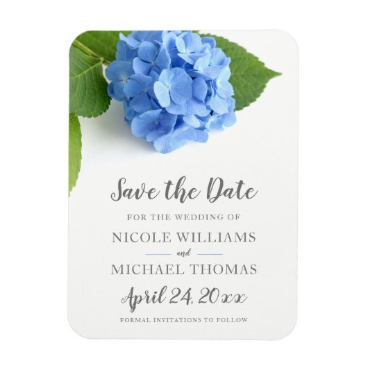Blue Hydrangea Floral Save the Date Magneet (Verticaal)