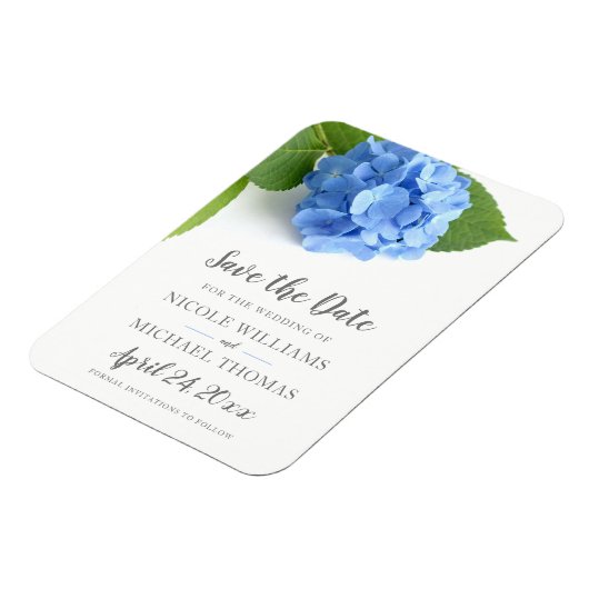 Blue Hydrangea Floral Save the Date Magneet (Linkerzijde)
