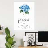 Blue Hydrangea Floral Vrijgezellenfeest Welkomstte Poster (Thuiskantoor)