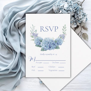 Blue Hydrangea Floral Watercolor Wedding RSVP