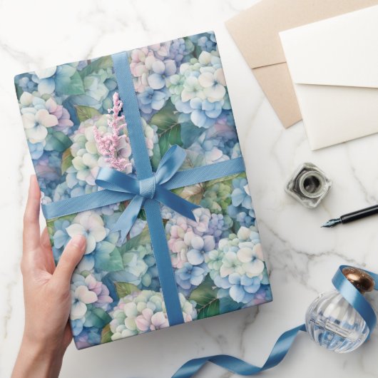 Blue Hydrangea Floral Waterverf Cadeaupapier (Geschenken)