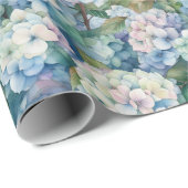 Blue Hydrangea Floral Waterverf Cadeaupapier (Rol Hoek)