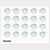 Blue Hydrangea Floral Waterverf Wedding Dank je Ronde Sticker (Vel)