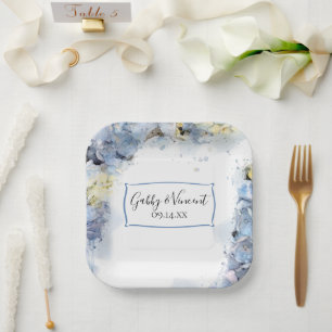 Blue Hydrangea Floral Waterverf Wedding Papieren Bordje