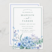Blue Hydrangea Floral Wedding Kaart (Voorkant / Achterkant)