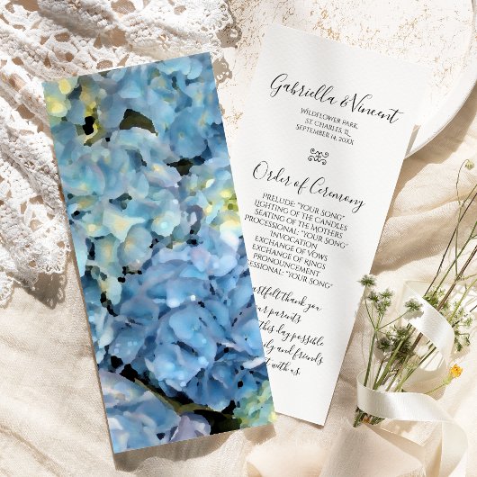 Blue Hydrangea Floral Wedding Programme Programma