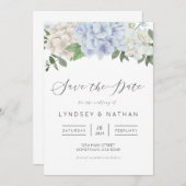 Blue Hydrangea Floral Wedding Save the Date Kaart (Voorkant / Achterkant)