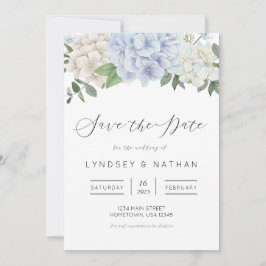 Blue Hydrangea Floral Wedding Save the Date Kaart