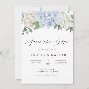 Blue Hydrangea Floral Wedding Save the Date Kaart