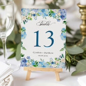Blue Hydrangea Floral Wedding Table Number Kaart