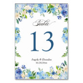 Blue Hydrangea Floral Wedding Table Number Kaart (Voorkant)