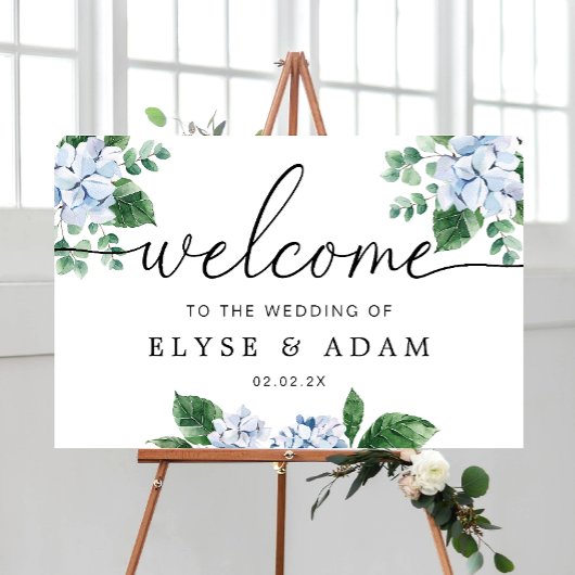 Blue Hydrangea Floral Wedding Welcome Sign Poster