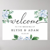Blue Hydrangea Floral Wedding Welcome Sign Poster (Voorkant)