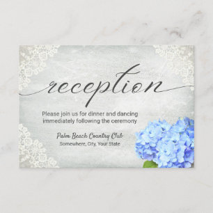  Blue Hydrangea Floral White Lace Reception Kaart