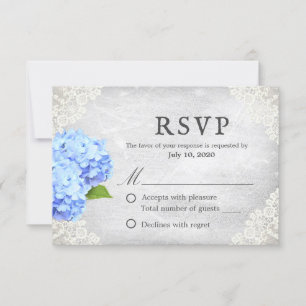 Blue Hydrangea Floral White Lace RSVP Kaartje