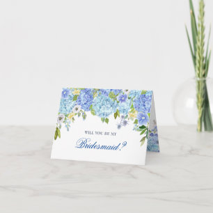 Blue Hydrangea Floral wordt je bruidsmeisje Kaart