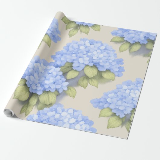 Blue Hydrangea Floral Wrap Roll – Boutique Cadeaupapier (Uitgerold)