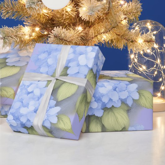 Blue Hydrangea Floral Wrapping Paper Cadeaupapier (Feestdagen)