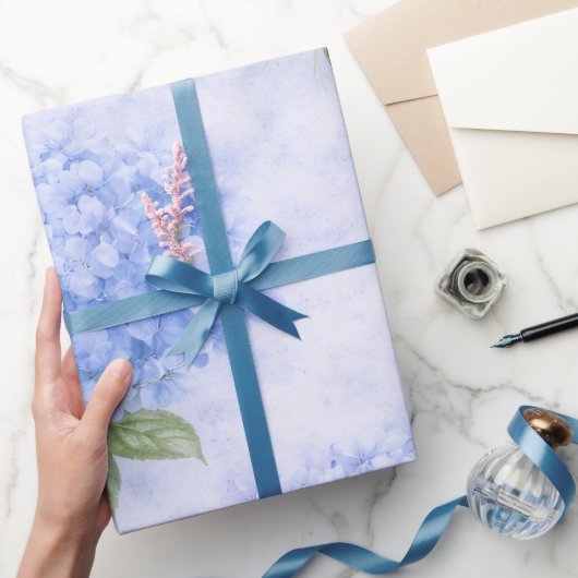 Blue Hydrangea Floral Wrapping Paper Cadeaupapier (Geschenken)