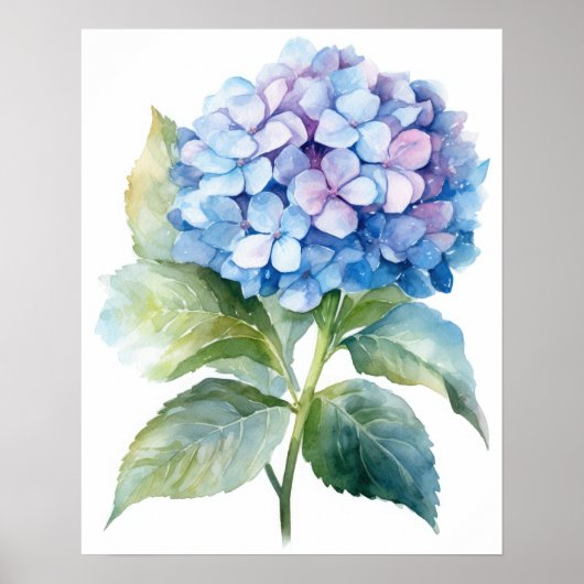 Blue Hydrangea Flower Art Print Poster (Voorkant)