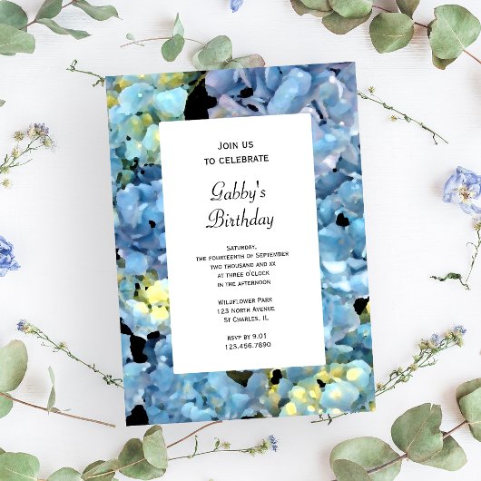 Blue Hydrangea Flower Birthday Party Kaart