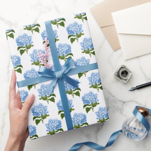 Blue Hydrangea Flower Blossom Cadeaupapier (Geschenken)