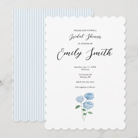 Blue Hydrangea Flower Bridal Shower Invitation (Devant / Derrière)