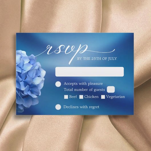 Blue Hydrangea Flower Navy Blue Wedding RSVP Kaartje