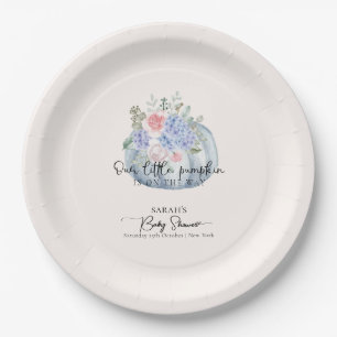Blue Hydrangea Flower Pumpkin Herfst Baby shower Papieren Bordje