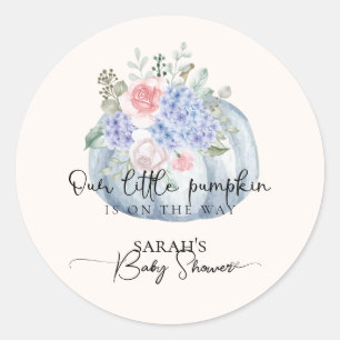 Blue Hydrangea Flower Pumpkin Herfst Baby shower Ronde Sticker