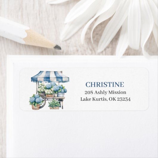 Blue Hydrangea Flower Shops Étiquette de adresse (En situation)