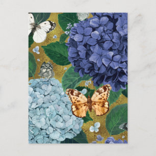 Blue Hydrangea Flowers and Butterfly Briefkaart