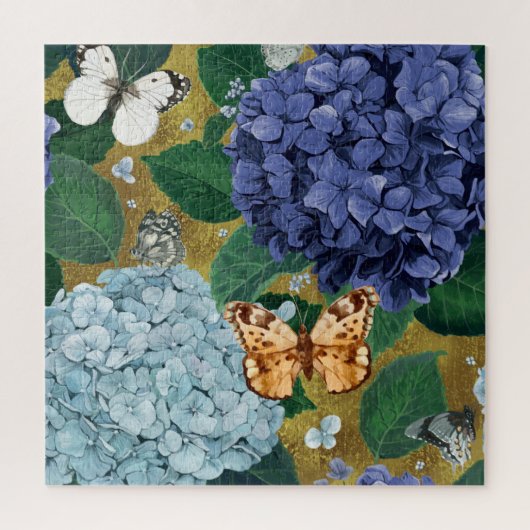 Blue Hydrangea Flowers and Butterfly Legpuzzel (Verticaal)