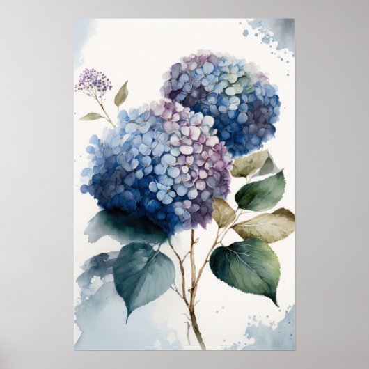 Blue Hydrangea Flowers Art Imprimer Poster (Devant)