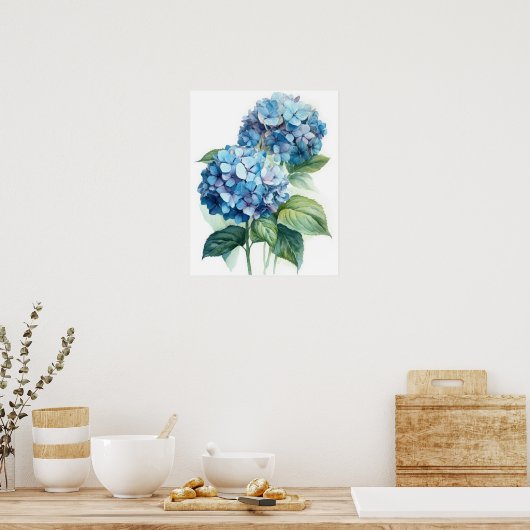 Blue Hydrangea Flowers Art Imprimer Poster (Cuisine)