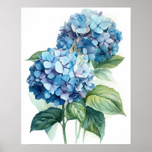 Blue Hydrangea Flowers Art Imprimer Poster (Devant)