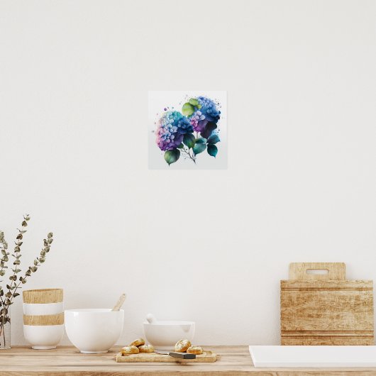 Blue Hydrangea Flowers Art Imprimer Poster (Cuisine)