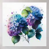 Blue Hydrangea Flowers Art Imprimer Poster (Devant)