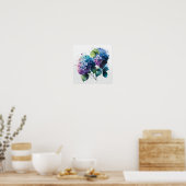 Blue Hydrangea Flowers Art Print Poster (Keuken)